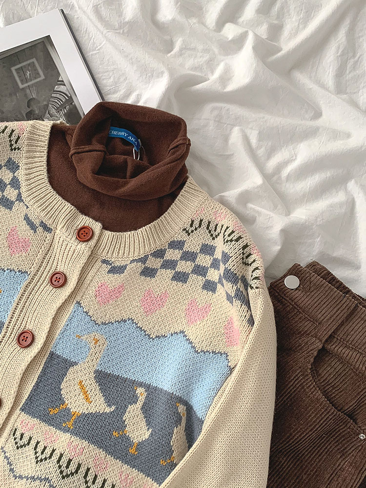 Fashion Lazy Round Neck Long Sleeve Outer Wear Cardigan