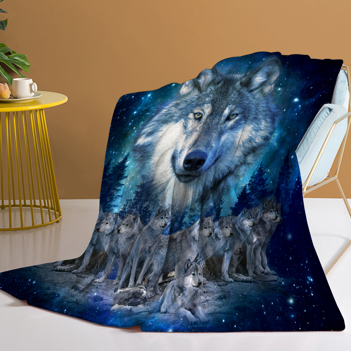 Blue Wolf Fleece Flannel Blanket Nature Wildlife Blanket Fluffy Cozy Winter Wolves Animal Fleece Blanket For Sofa Couch Travel