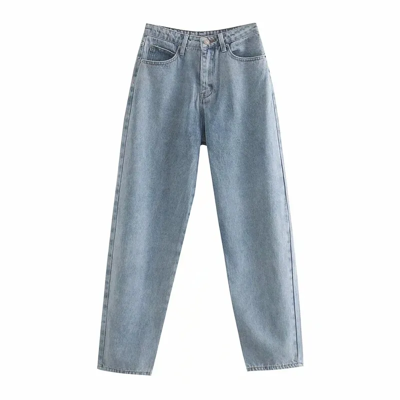 American High Waist Angel Print Jeans Retro Loose - Light Blue