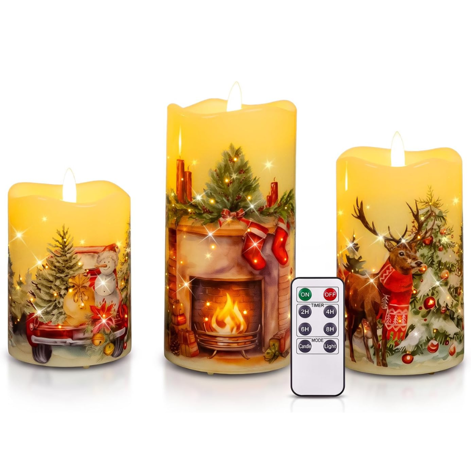 Christmas Flameless Candles, Battery Operated Candles With Remote