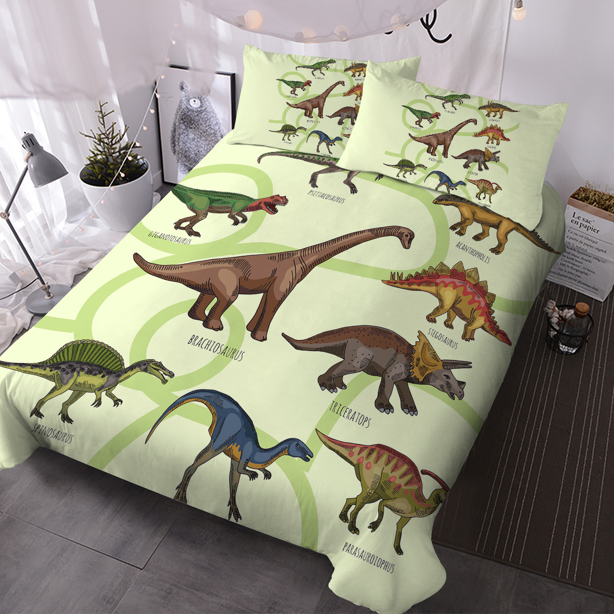 Dinosaur Kids Duvet Cover Set,3 Piece Cute Printed Microfiber Comforter Cover...