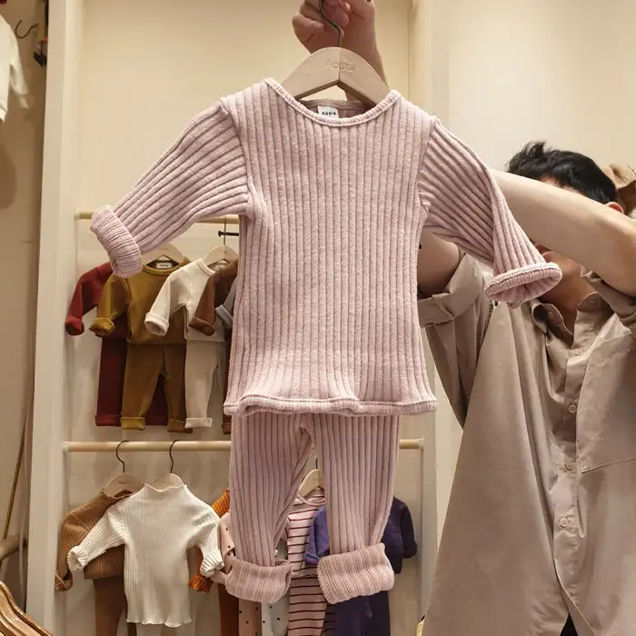 Baby Warm Pit Striped Ribbed Top And Pants Set