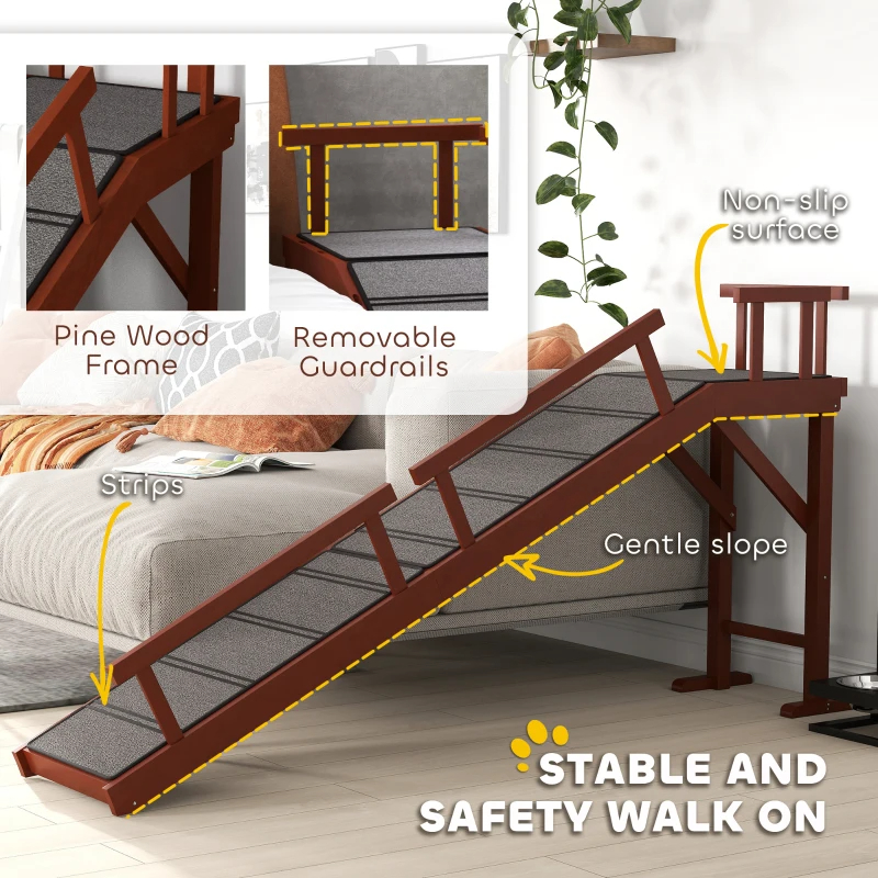 PawHut Wooden Dog Ramp With Removable Guardrails, Non-Slip Surface,