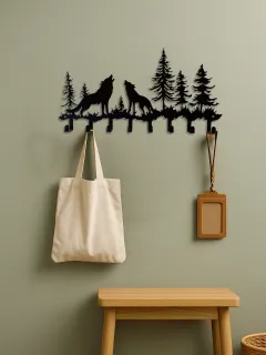 Wolf Key Holder Wall Mount,8 Hook Coat Rack ,Scarves - Rustic Entryway Organiser - Look At The Picture - View 1
