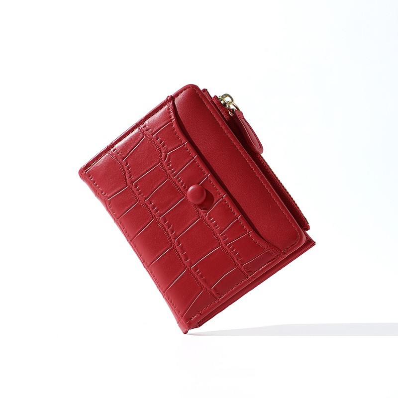 Two fold Wallet Short Zipper Pu Purse Fashion Large Capacity Multiple Card Slots Ladies Red - Shop at LoveMi