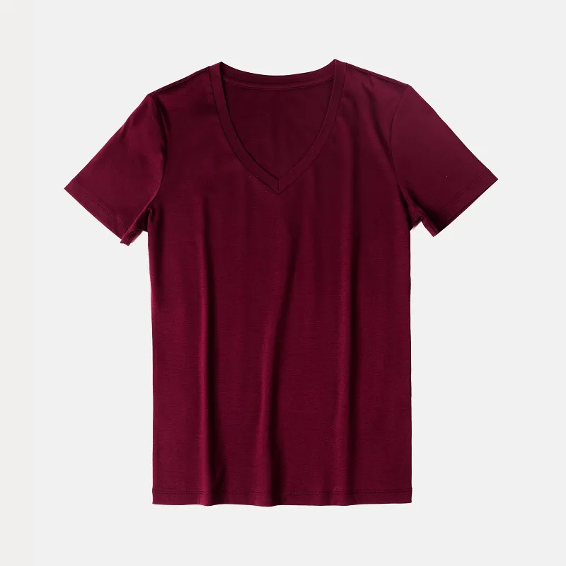 Women's Pure Cotton Simple And Versatile Short-sleeved T-shirt Women's Clothing - Wine Red