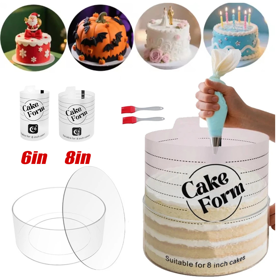2Pcs Acrylic Cake Mold Round Mousse Cake Form Adjustable