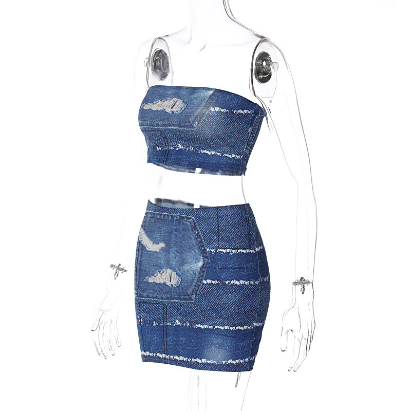 Title 6, Imitation Denim bedrucktes Mini-Wickelrock-Set ...