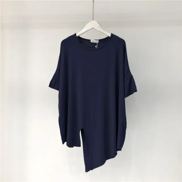 Korean Version Of Ins Trendy Irregular Solid Color Loose Mid length Top Clothes Navy Blue - Shop at LoveMi