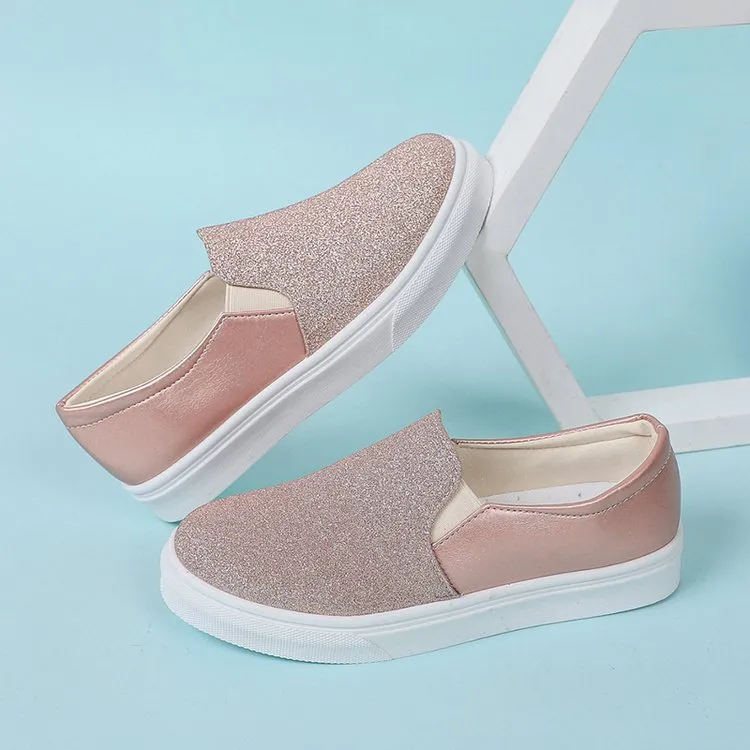 Round Toe Flat Shoes With Sequined Loafers Walking Shoes Women - Pink