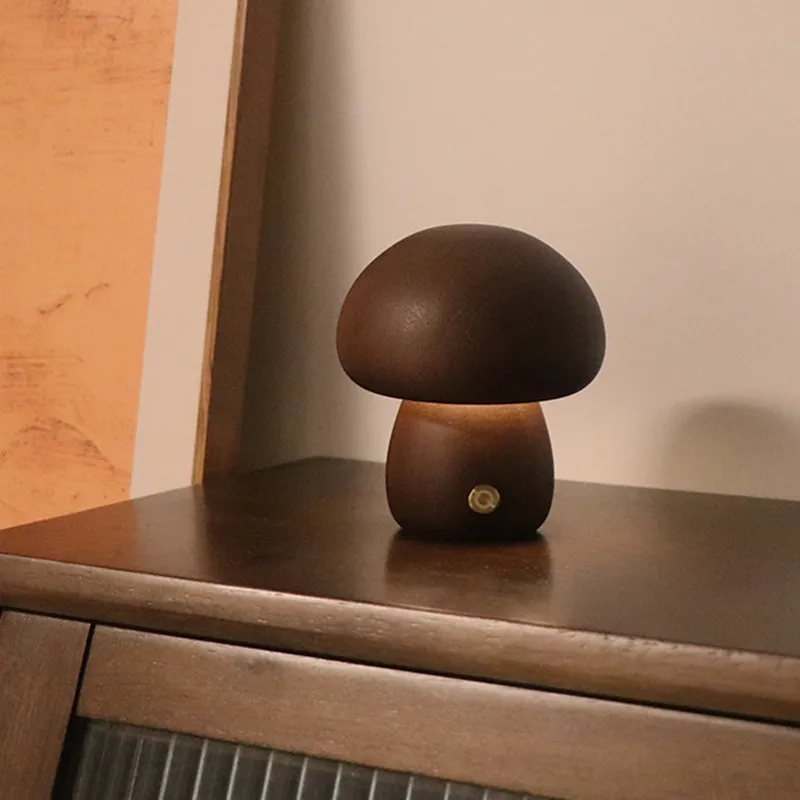 INS Wooden Cute Mushroom LED Night Light With Touch Switch Bedside Table Lamp For Bedroom Childrens Room Sleeping Night Lamps Home Decor – image 8