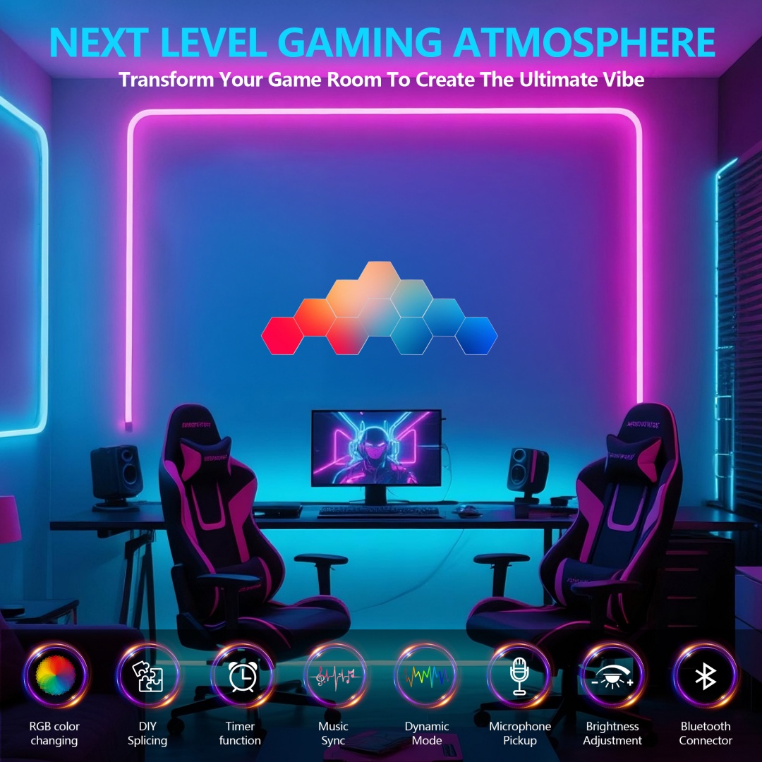 Hexagon Lights  10 Pack  LED Wall Panels, RGB Gaming Lights With APP, Smart... 10