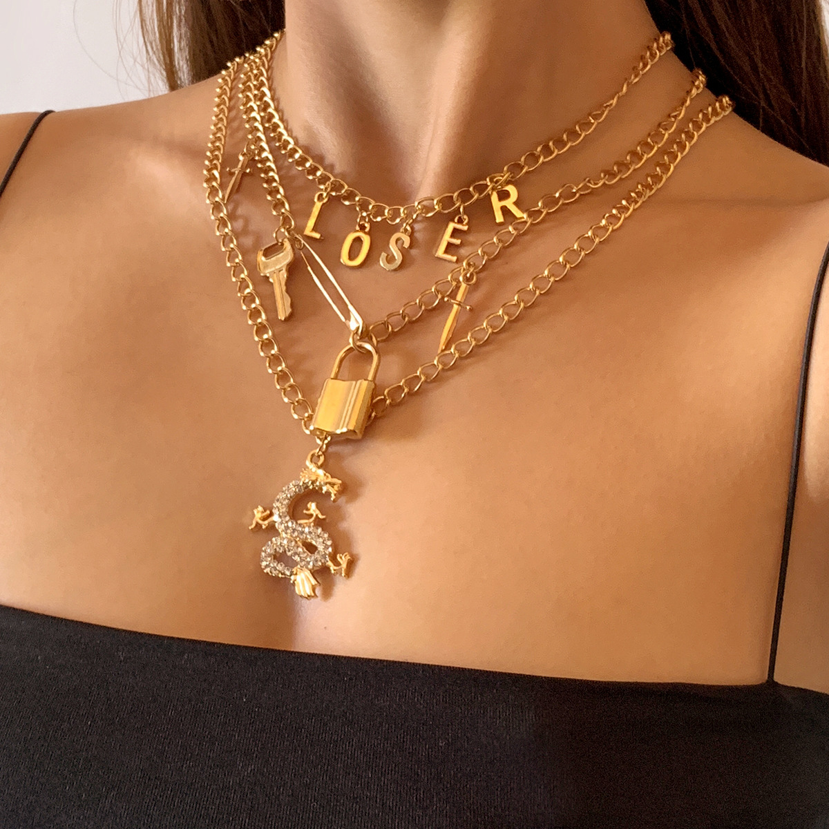 European And American Cross-border Personalized Letters Sword-shaped Key Clavicle Necklace