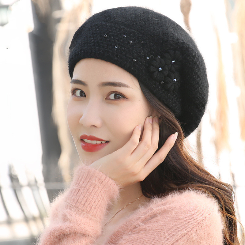 Women's Winter Rabbit Fur Hat Thickened Warm Woolen Yarn