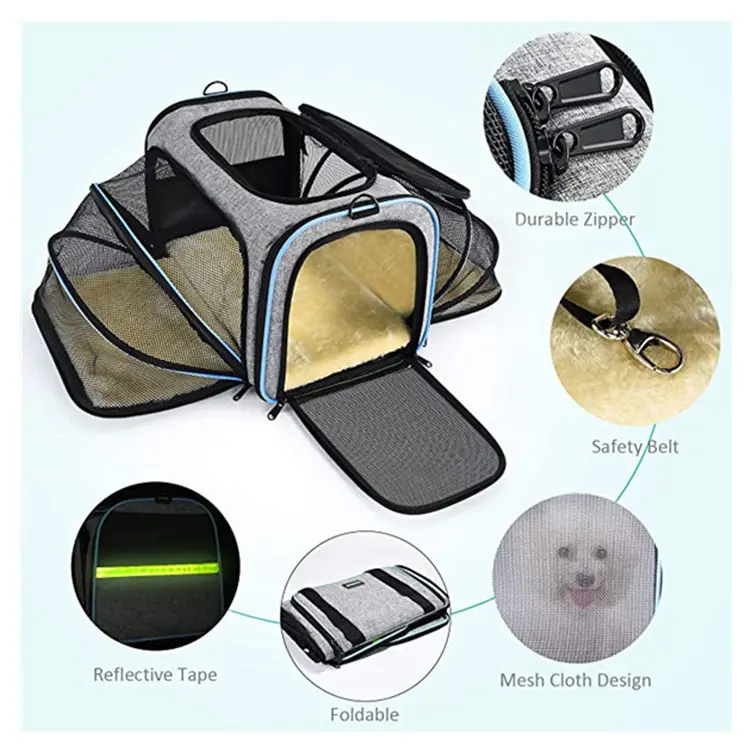 Carrier for Cat Pet Airline Approved Expandable Foldable Soft