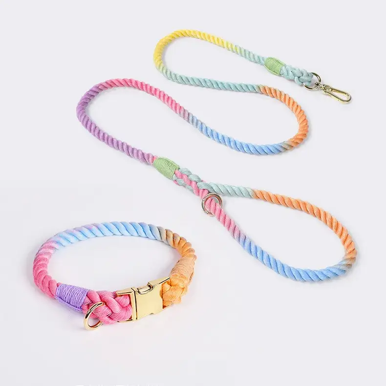 Woven Gradient Color Cotton String Dog Pet Traction Collar