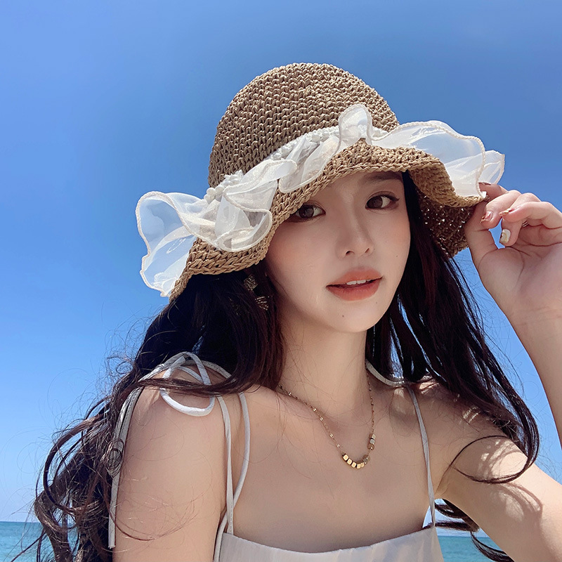Spring Autumn Summer Beach Straw Mesh Hat Coffee - Shop at LoveMi