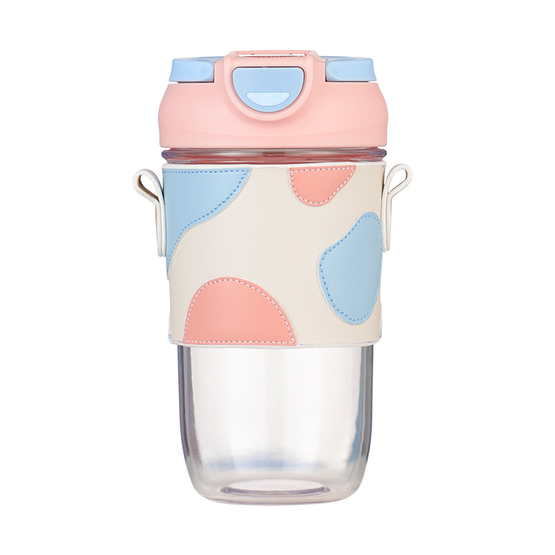 Creative Light And Luxurious Small Fragrant Double Drinking Plastic Straw Cup Leather Cover