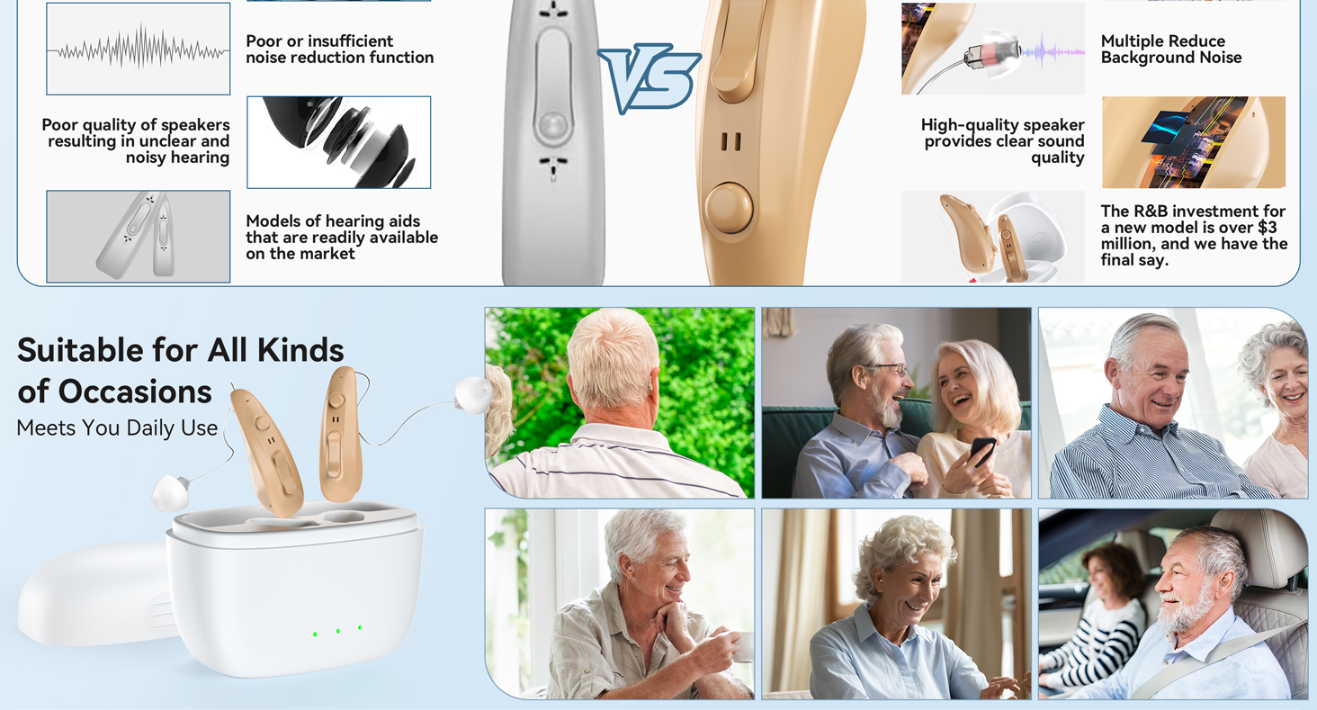 Discreet BTE design with 30-hour battery life and magnetic charging case
