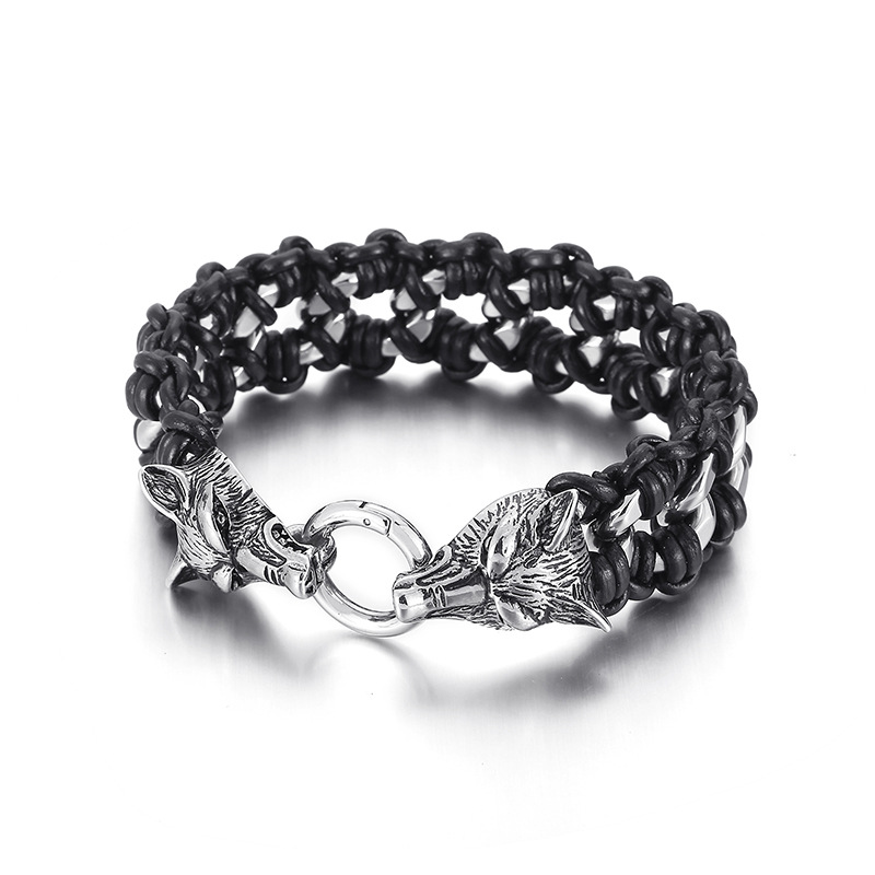 Men's Titanium Steel Braided Cowhide Bracelet