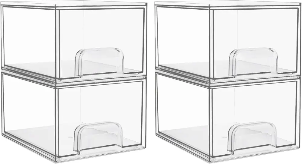 1 2 4 Pack Clear Stackable Storage Drawers