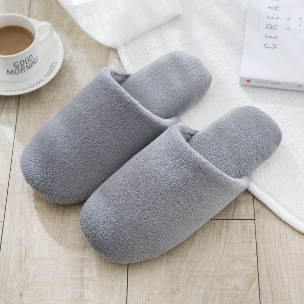 Men's Cute Couple's Non slip Soft Bottom Fur Slippers Grey - Shop at LoveMi