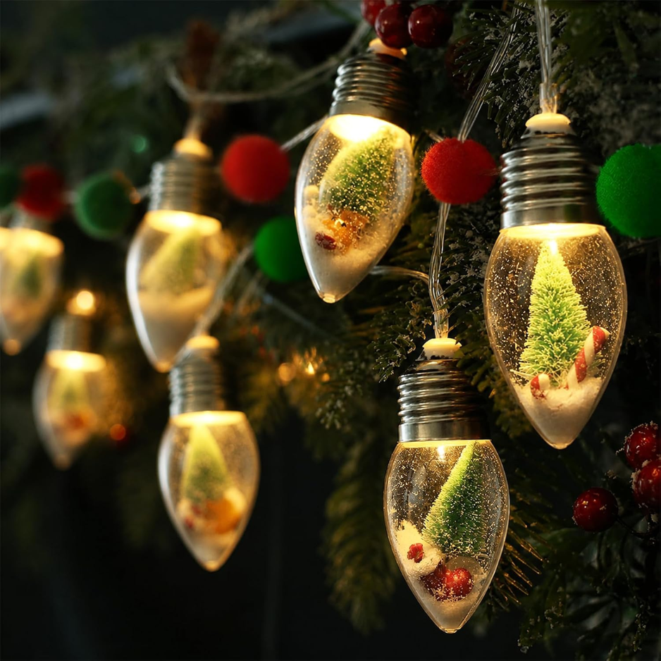 2PC 6.6ft Christmas Lights For Indoor Bedroom Decorations 10 LED Globe Bulbs String Light With Tree Snow