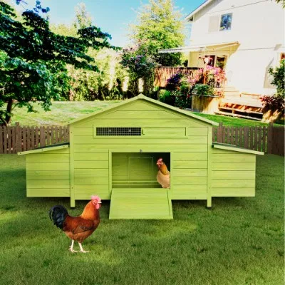 11.12 Ft Large Wooden Chicken Coop With 2 Free Range Doors 2 Nesting Boxes Perch Outdoor Hen House Poultry Cage Green - Shop at LoveMi