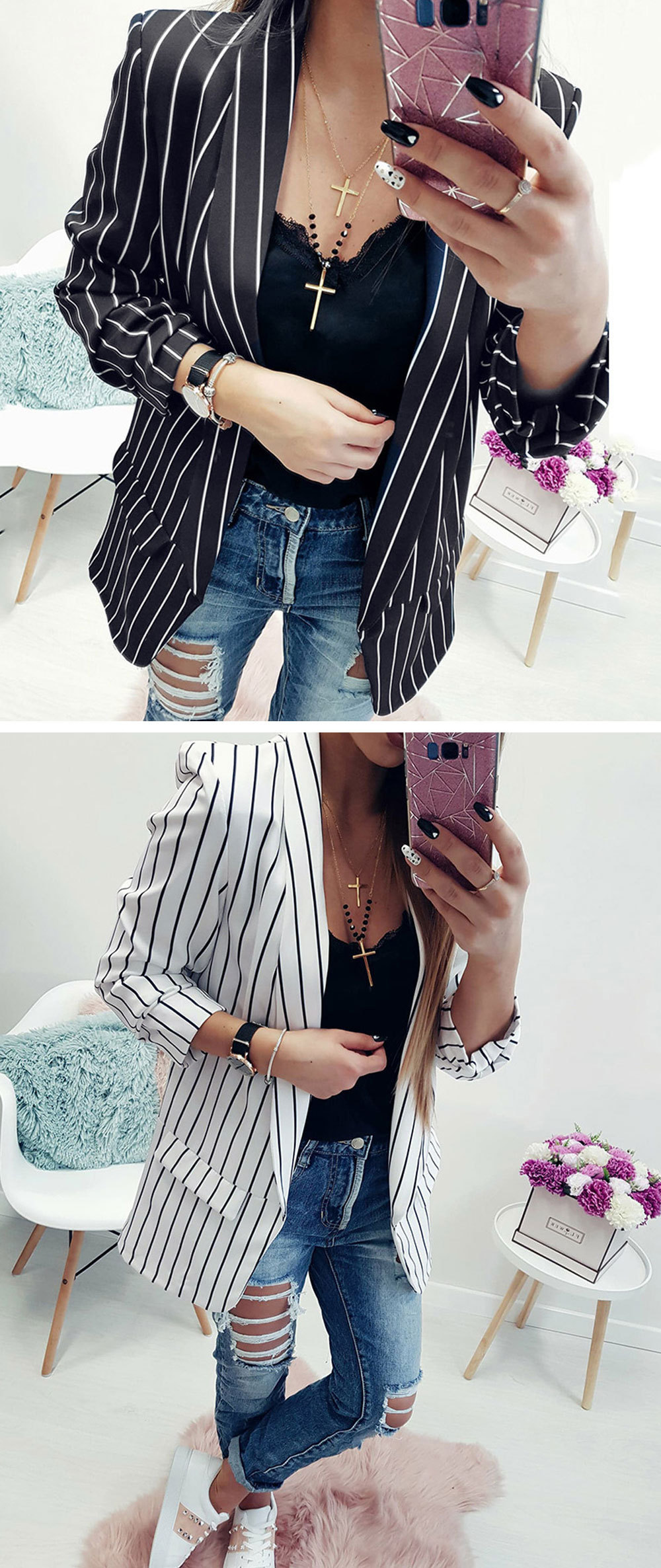 Sexy Little Blazer With Long Sleeves And Stripes
