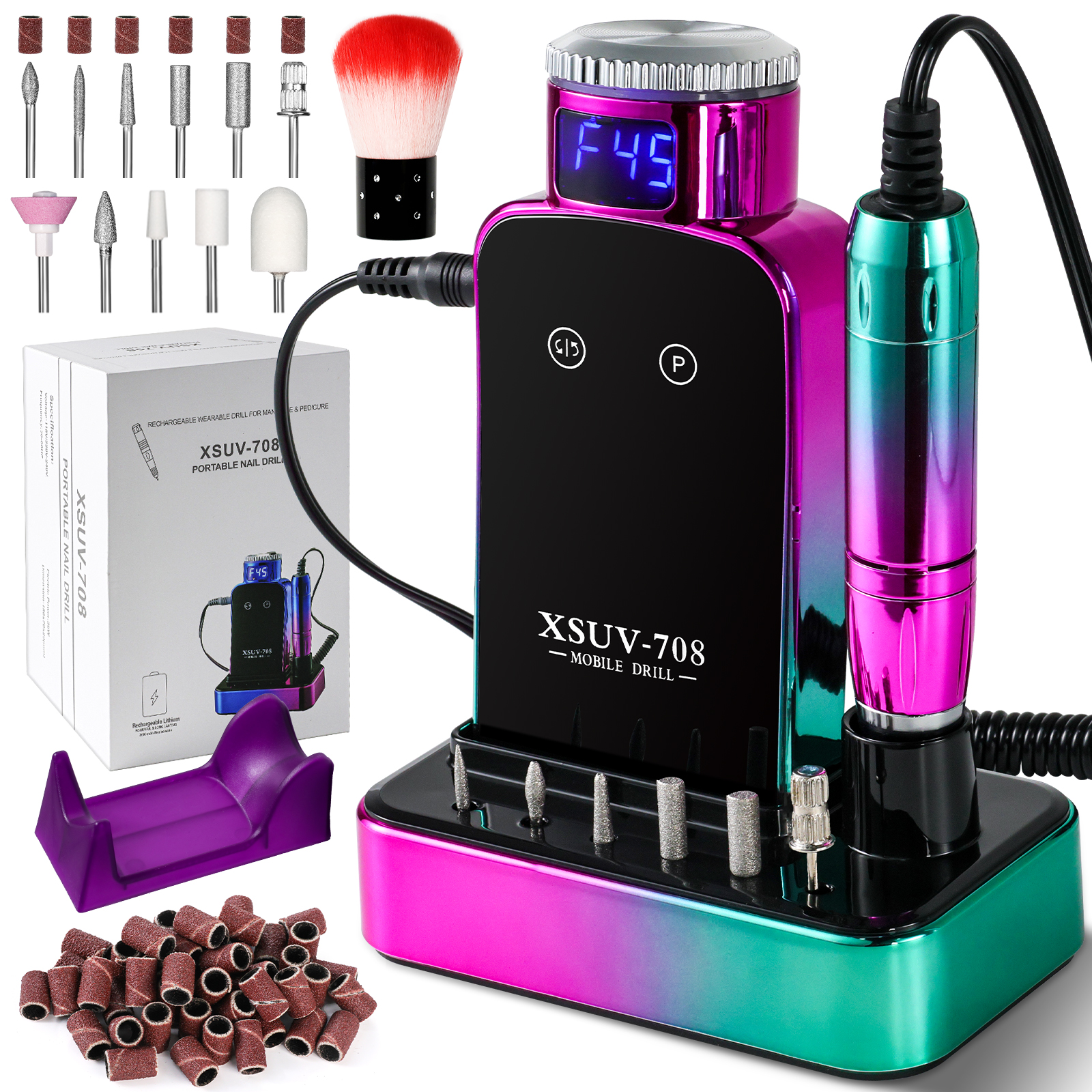 Professional Electric Nail Drill, 45000 RPM Cordless Rechargeable E-File Machine, With 12 Bits, Sanding Bands, LCD Display For Acrylic Gel Nails — foto 4