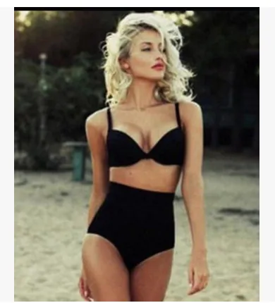 Solid Color Split High Waist Support Chest Classic Ladies Bikini Swimsuit - Solid Color Split High Waist