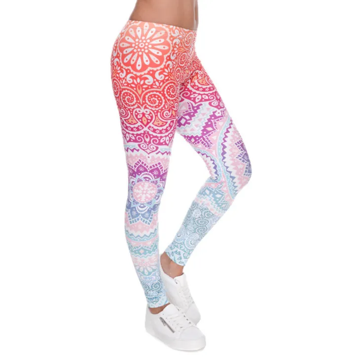 Printed thin pencil feet pants stretch big ladies yoga pants leggings - C-One Size