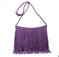 Women's bag European and American stars section leather velvet matte tassel bag shoulder diagonal package - Purple - View 1