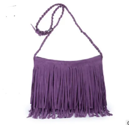 Women's bag European and American stars section leather velvet matte tassel bag shoulder diagonal package Purple - Shop at LoveMi