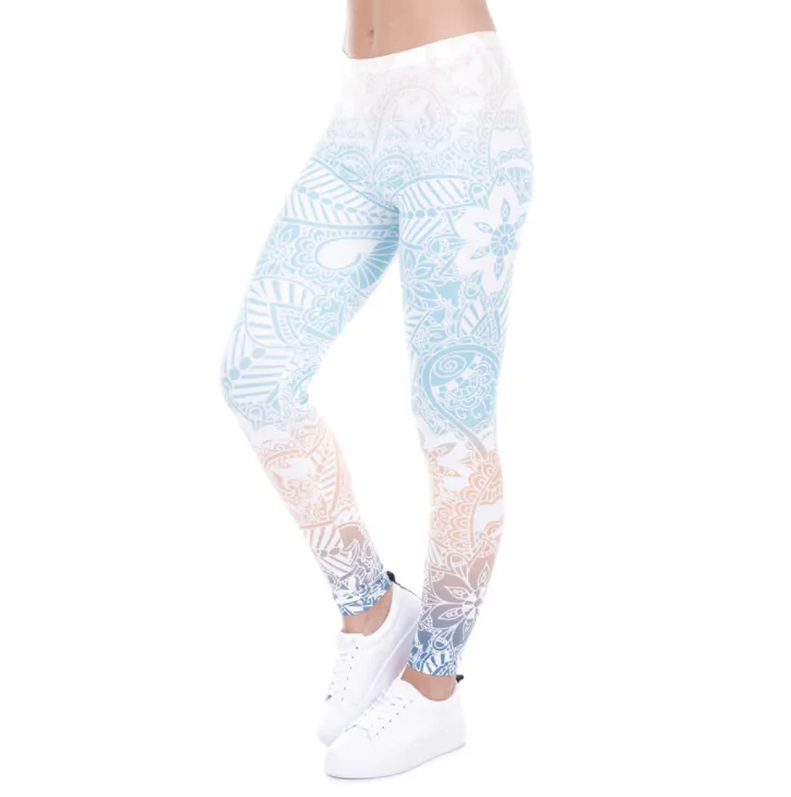 Printed thin pencil feet pants stretch big ladies yoga pants leggings - B-One Size