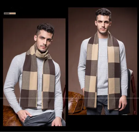 Men's Scarf Wool Plaid Winter Processing Gift Ladies Knitting