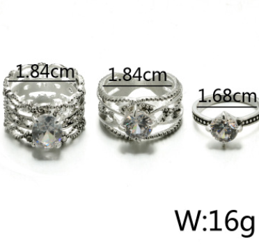 Crystal-encrusted gemstone 3 piece set ring female