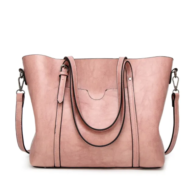 Promotion of 17 new fashion handbags bag retro all match single shoulder bag simple oil wax portable Tote Bag Pink - Shop at LoveMi