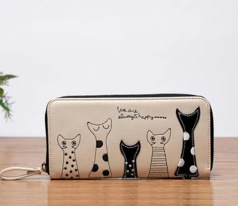 Cat lady wallet female cartoon cat creative long wallet clutch White - Shop at LoveMi
