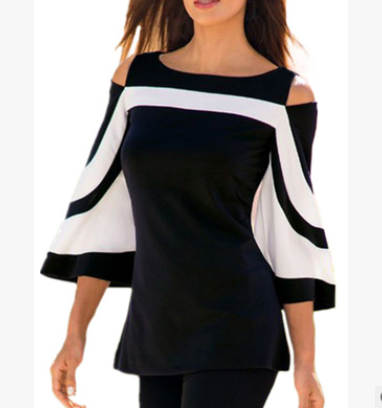 Color Collar Round Neck Strapless Seven-point Sleeves Slim Large Size Women's T