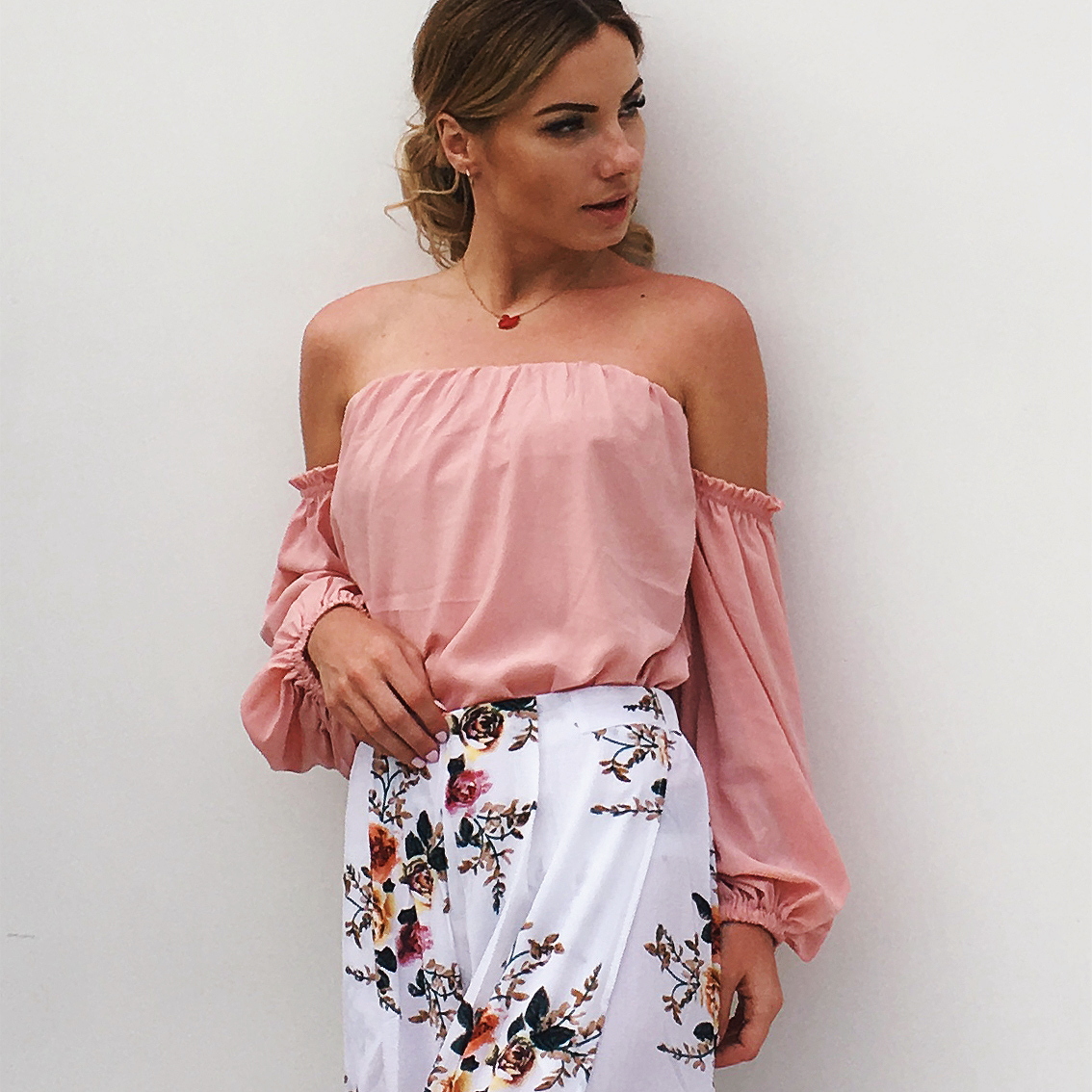 USA SIZE Sexy word shoulder tube top lantern sleeves long sleeve shirt chiffon shirt