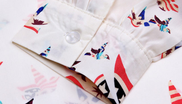 USA SIZE Flying bird shirt color flying pigeon V-neck wild rope long-sleeved printing large size chiffon shirt