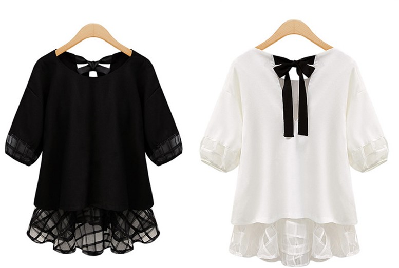 USA SIZE Large size women's fat mm loose thin chiffon shirt Europe and the United States five-point sleeve women's T-shirt tops