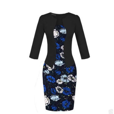 USA SIZE Seven-point sleeve dress fake two-piece professional dress lace bag hip pencil skirt to send belt