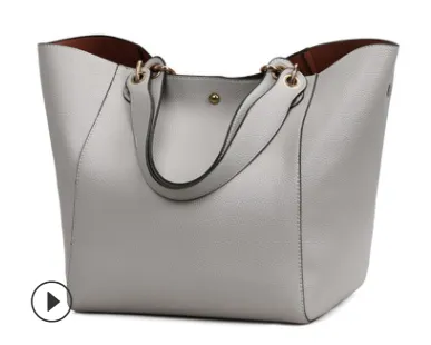 Europe and America women's bag new retro ladies bucket handbag fashion big explosion models mother package - Gray