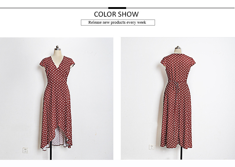 USA SIZE V-neck wave point chiffon dress leisure vacation wind wave Simia split beach dress