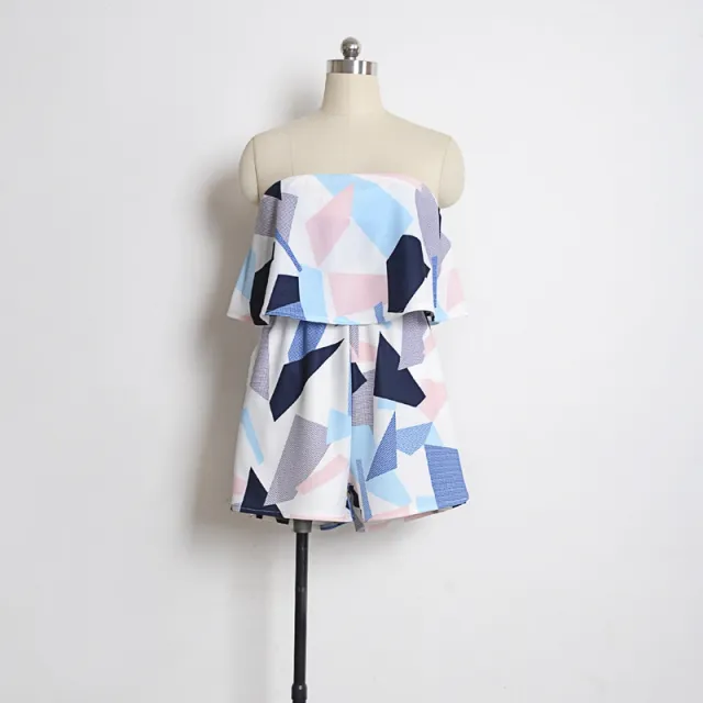 USA SIZE One word collar bohemian printed ruffled tube top strapless loose casual holiday one piece shorts Usa Xl - Shop at LoveMi