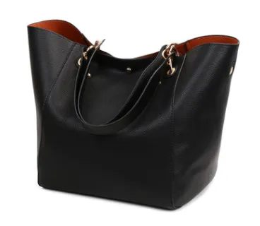 Europe and America women's bag new retro ladies bucket handbag fashion big explosion models mother package Black - Shop at LoveMi
