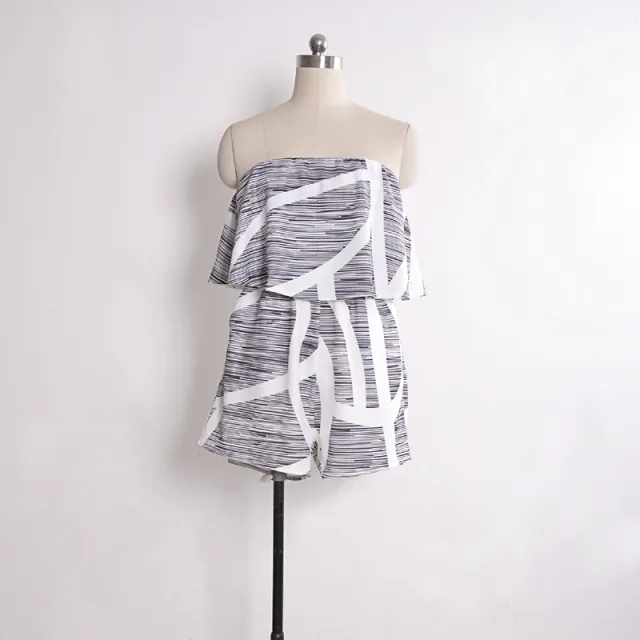USA SIZE One word collar bohemian printed ruffled tube top strapless loose casual holiday one piece shorts Usa M 05 - Shop at LoveMi