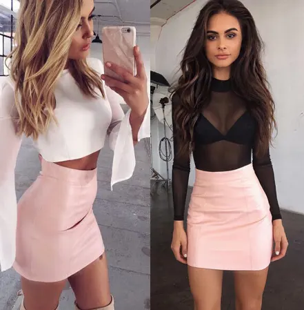 HOT Fashion Women Shiny Leather Skirts Female Solid Bodycon